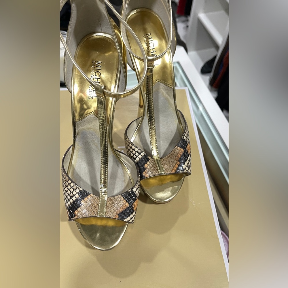 Brenna Patent and Embossed-Leather T-Strap 👡 Sandals